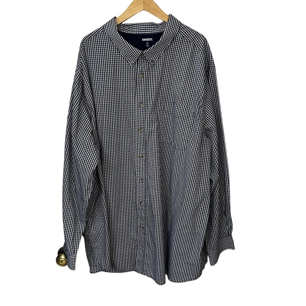 King Size Brand Shirt Mens 5XL Long Sleeve Button Down Big Tall Blue White Check
